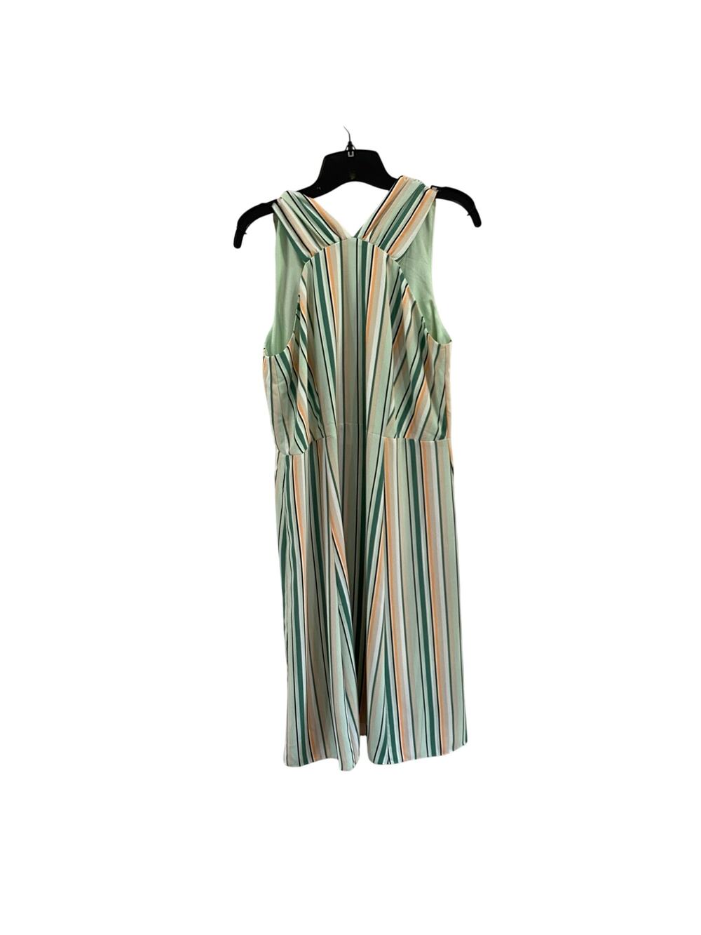 Ann Taylor Factory Halter Midi‎ Dress Modern Stripe Herbal Green Petite 12P